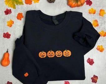 Halloween Sweatshirt: Four Pumpkin Icons, Spooky Fall Crewneck