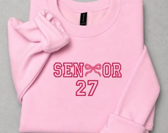 Senior 2027 Pink Bow Sweatshirt | Embroidered Varsity Crewneck | Class of 2027 Graduation