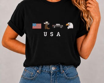USA Embroidered Comfort Colors Tee | American Flag, Boots, Truck, Eagle Graphics