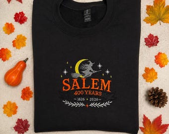 Salem Massachusetts 400 Years Embroidered Crewneck | Witchy Fall Sweatshirt | Salem 2026 Anniversary Gift