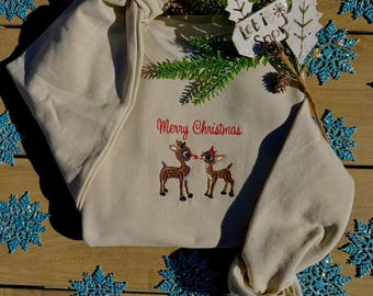 Embroidered Reindeer Christmas Sweatshirt • Merry Christmas Crewneck