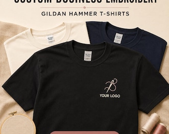 T-Shirt mit individuell besticktem Firmenlogo | Personalisiertes Firmenhemd | Mitarbeiteruniform | Gildan Hammer Arbeitskleidung
