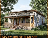 Modern ADU House Plans | 2 Bed 2 Bath Small Home Floor Plans | 919 Sq Ft Backyard Guest House | Shed Roof Cottage Blueprints | 34x27 House