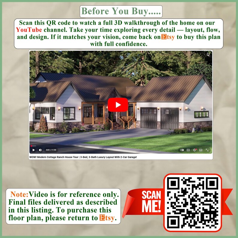 Modern Farmhouse Plan | 3 Bed Ranch Blueprint With Office (digital PDF ...