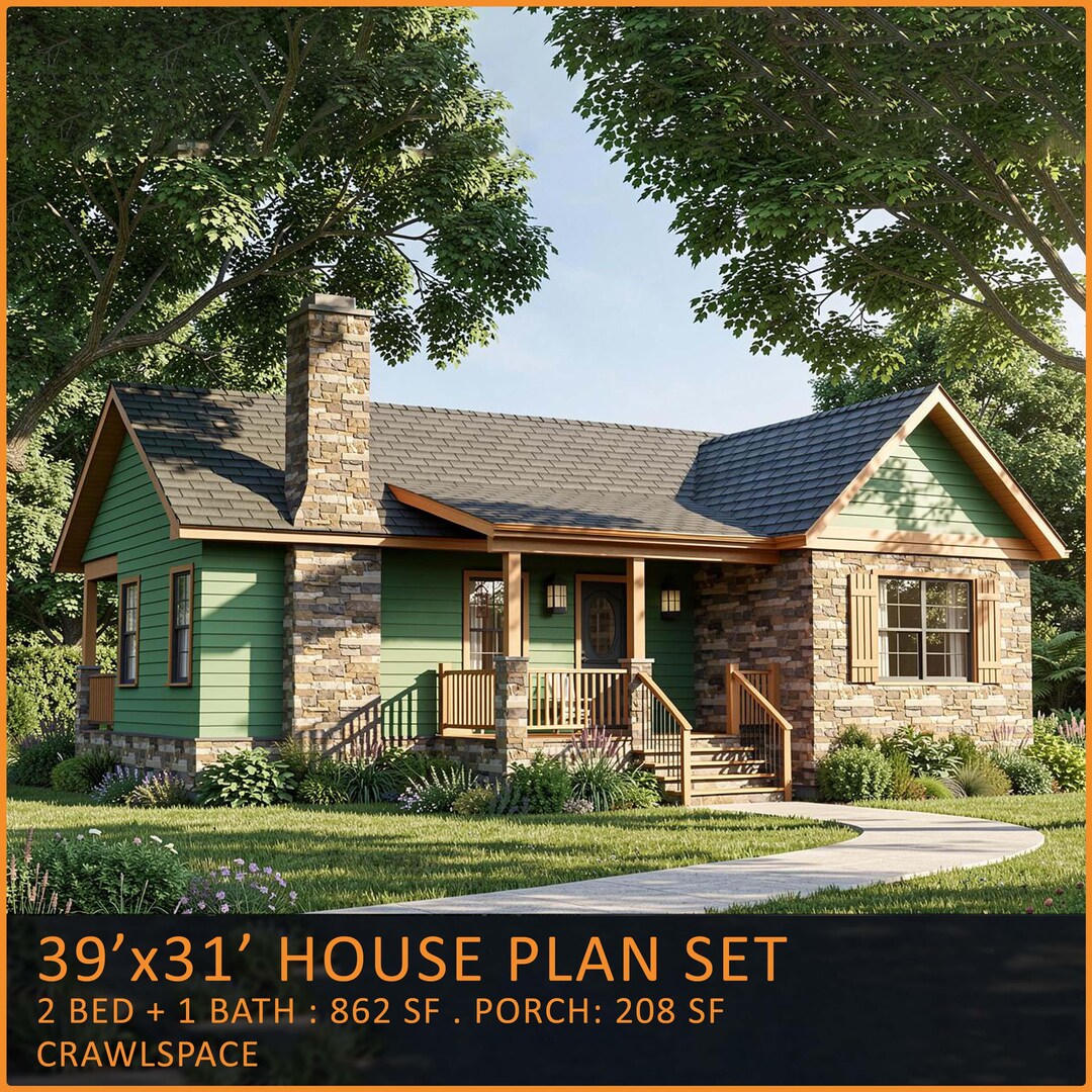 2 Bedroom Cottage House Plan | Cozy Cabin Style Small Home Design (PDF ...
