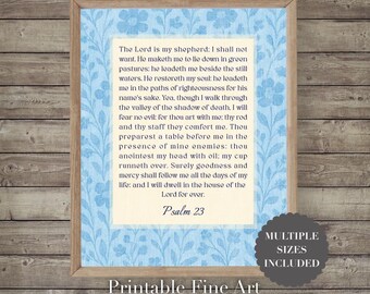 Psalm 23 Scripture Art, Vintage Christian Wall Decor (Digital Download)