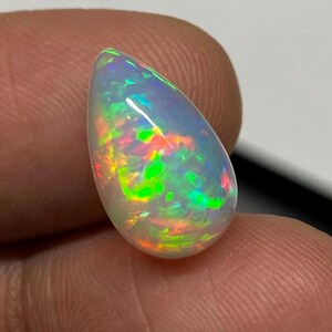 3.15 Ct white opals Pear cabochon, Huge Ethiopian Opal Multy Fire Opal Top Grade Polished Opale welo 9x14.90MM genuine fire opal Loose Stone