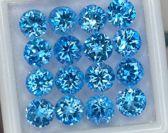 Topacio azul suizo natural, piedra preciosa redonda de corte brillante: piedra suelta facetada AAA de 4 mm a 10 mm