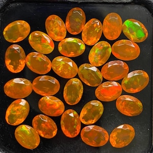 Faceted Orange Opal Oval cut, Natural Ethiopian Opal Lot, Welo multi fire opal Faceted Loose Gemstone Cut, AAA Grade Faceted Opal Oval Shape