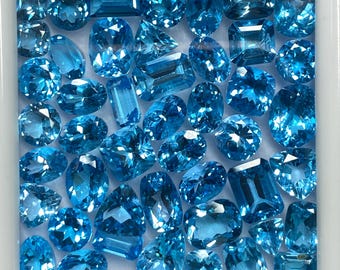 Lote de piedras preciosas de topacio azul suizo de formas variadas: piedras sueltas de topacio cielo facetadas AAA, 6 x 4 mm - 10 x 16 mm