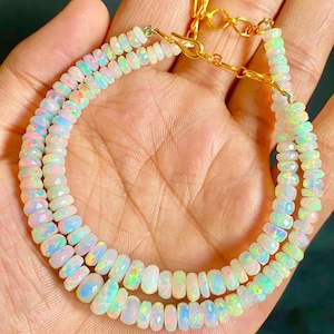 AAA Ethiopian Opal Beaded Bracelet: 18k Gold Plated Gemstone Jewelry Gifts for her