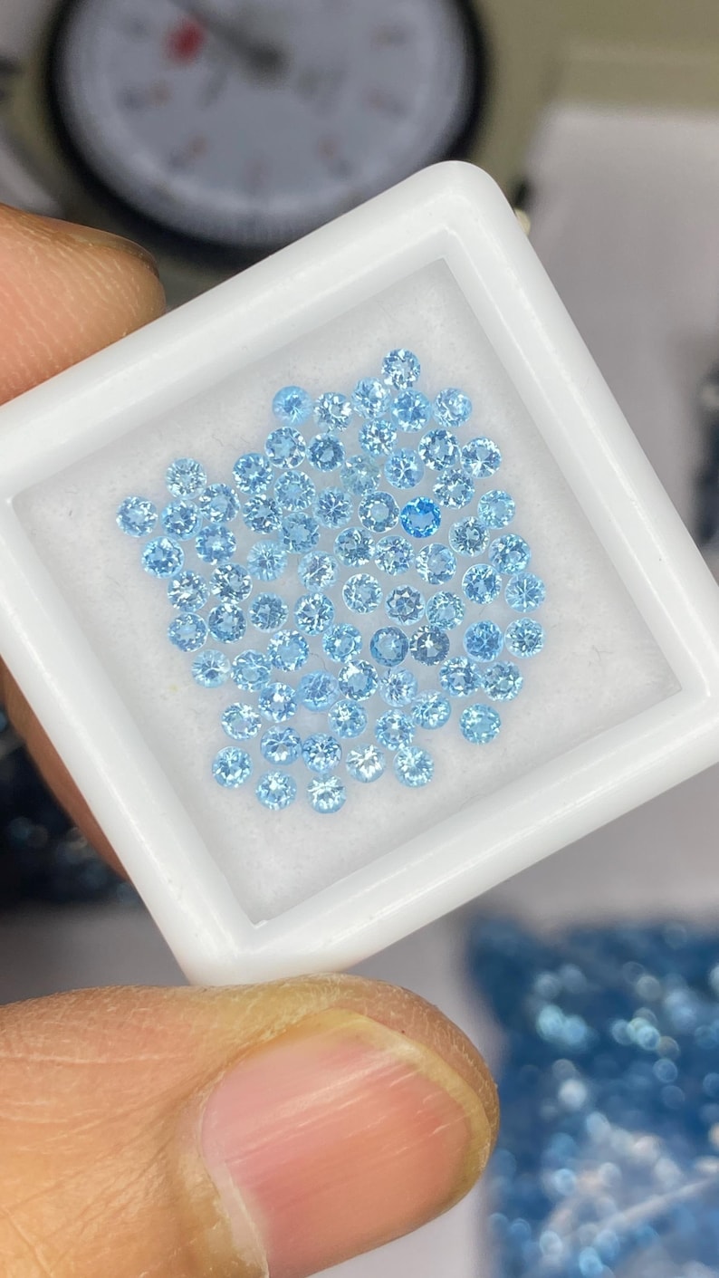 2mm Swiss Topaz Round Brilliant Cut Gemstone - Faceted Loose Stone, Natural Blue Gemstones for Jewelry