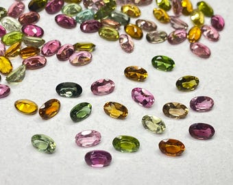 Lote de piedras preciosas de turmalina facetada multicolor: piedras sueltas de corte ovalado natural AAA de 3 x 5 mm a 6 x 8 mm