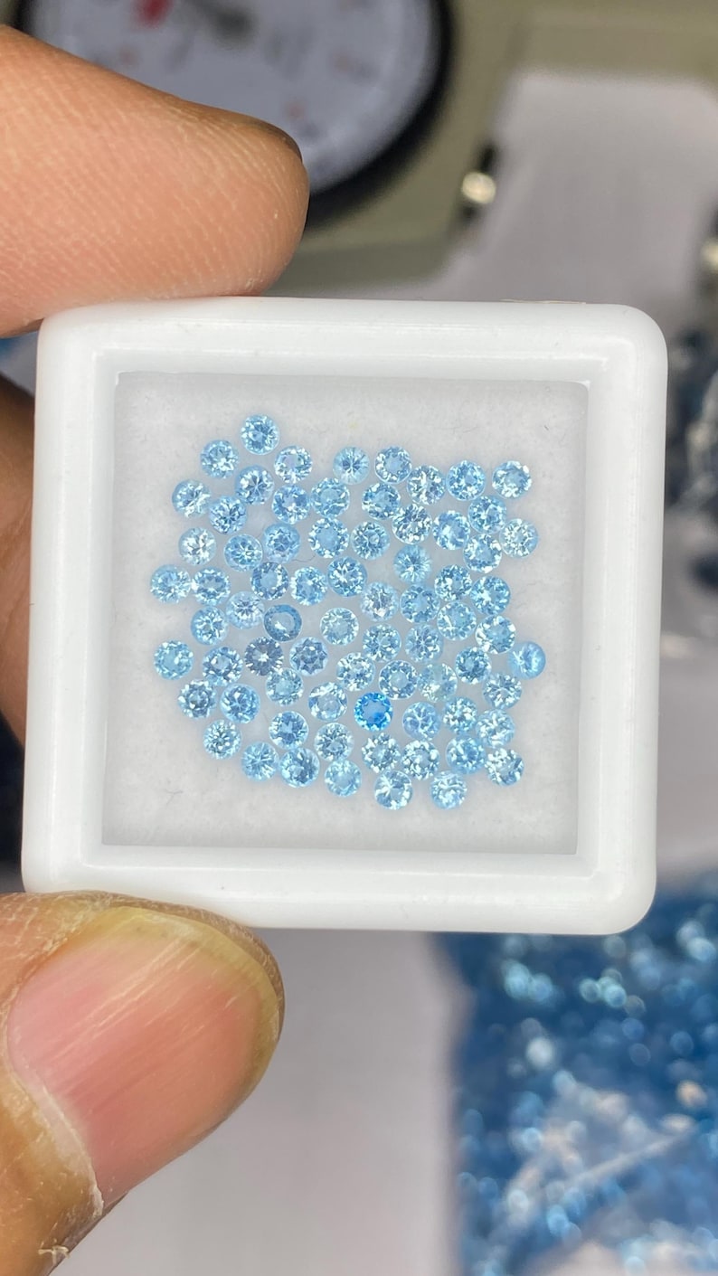 2mm Swiss Topaz Round Brilliant Cut Gemstone - Faceted Loose Stone, Natural Blue Gemstones for Jewelry