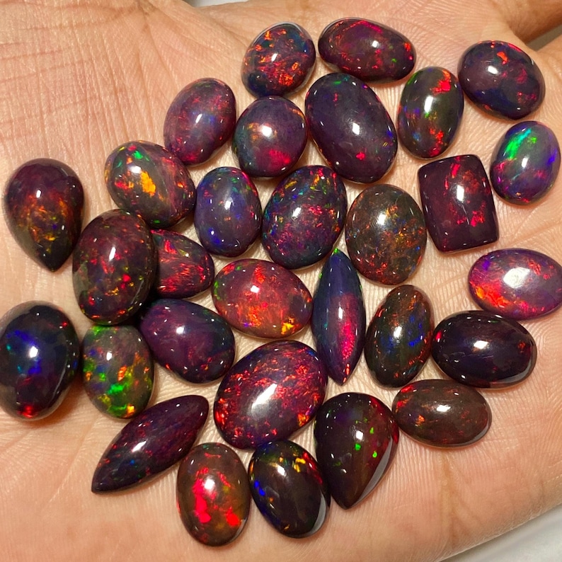 Red Fire opal Cabochon lot, Ethiopian Black opal mix Shape Lot, fire opal Gemstone lot, Loose Opal Stone, Top Quality Genuine Fire opal Cabs