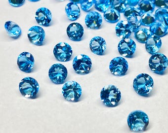 Schweizer Blautopas-runder geschliffener loser Stein, natürlicher facettierter Edelstein (4 mm - 10 mm)