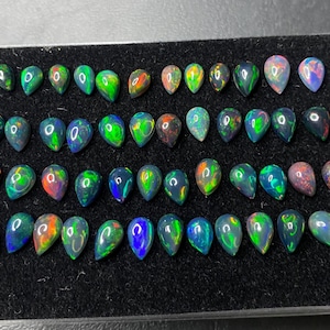 Ethiopian Black Opal Cabochon Lot: AAA+ Pear Shape Loose Gemstone - Multi flashy fire