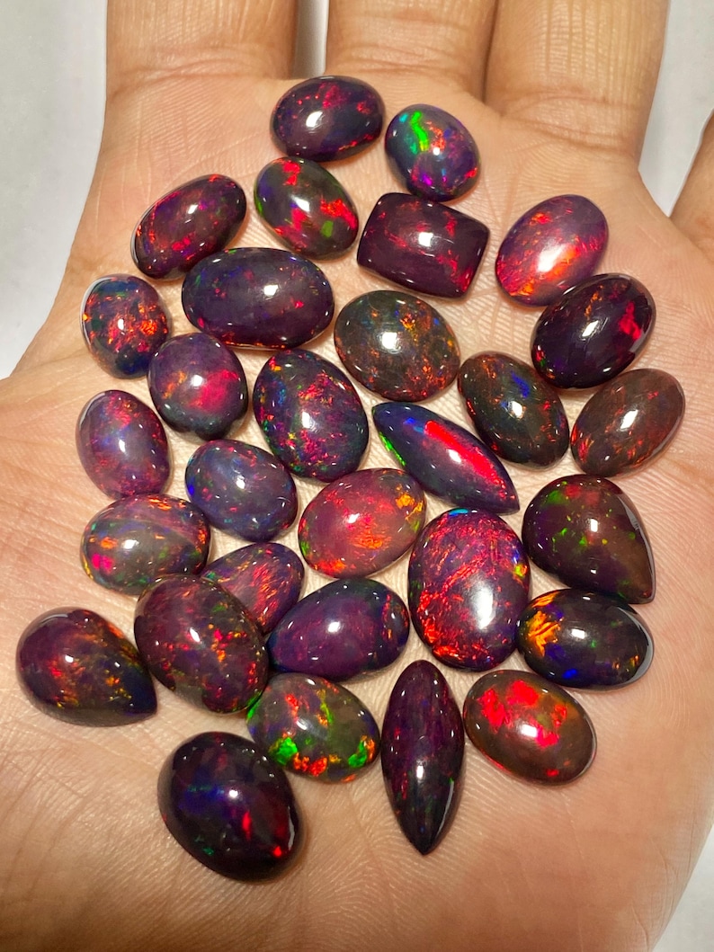 Red Fire opal Cabochon lot, Ethiopian Black opal mix Shape Lot, fire opal Gemstone lot, Loose Opal Stone, Top Quality Genuine Fire opal Cabs