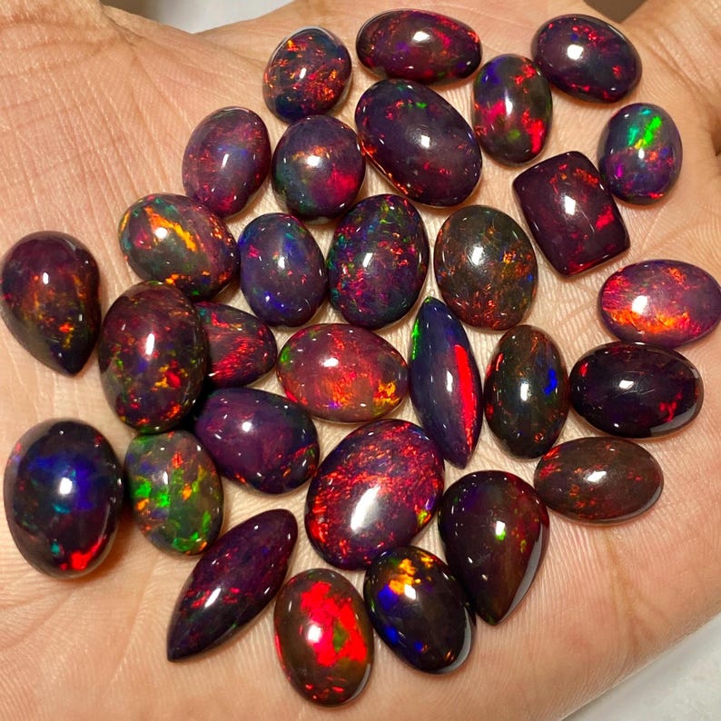 Red Fire opal Cabochon lot, Ethiopian Black opal mix Shape Lot, fire opal Gemstone lot, Loose Opal Stone, Top Quality Genuine Fire opal Cabs
