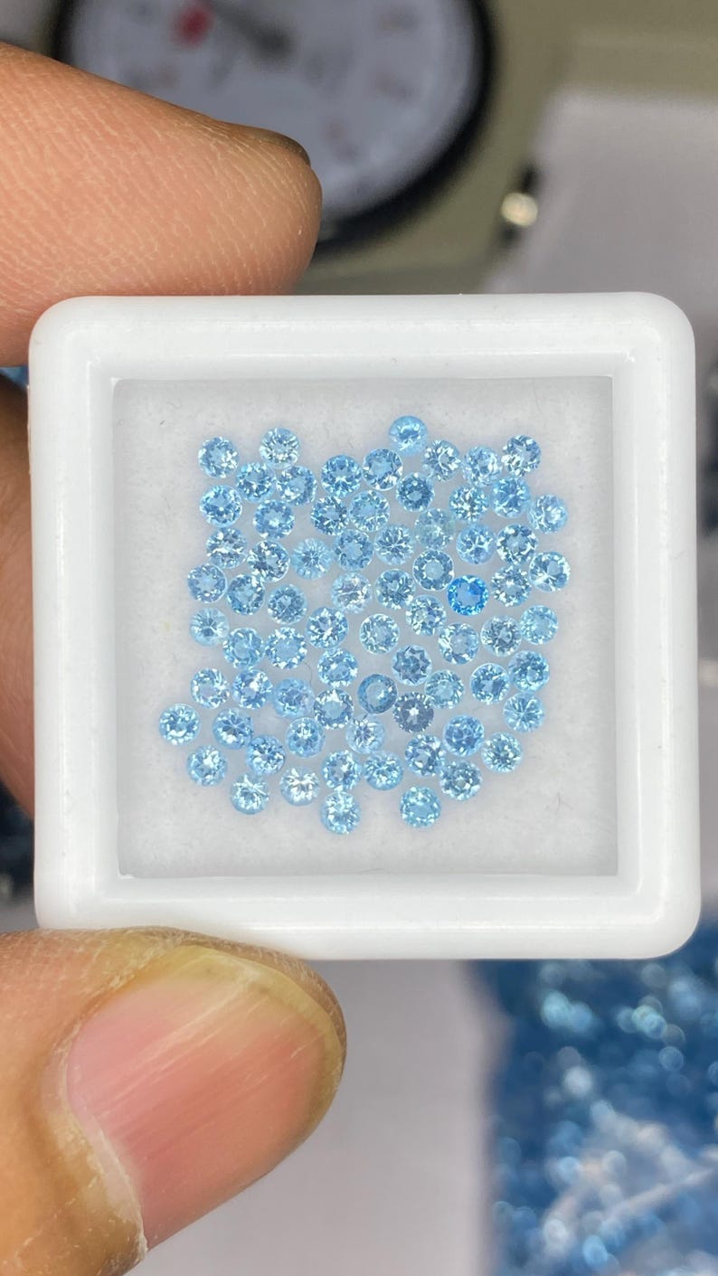 2mm Swiss Topaz Round Brilliant Cut Gemstone - Faceted Loose Stone, Natural Blue Gemstones for Jewelry