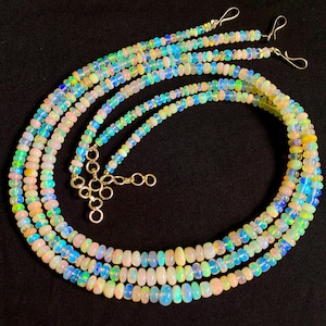 Ethiopian Welo Opal Beaded Necklace: 925 Silver, October Birthstone