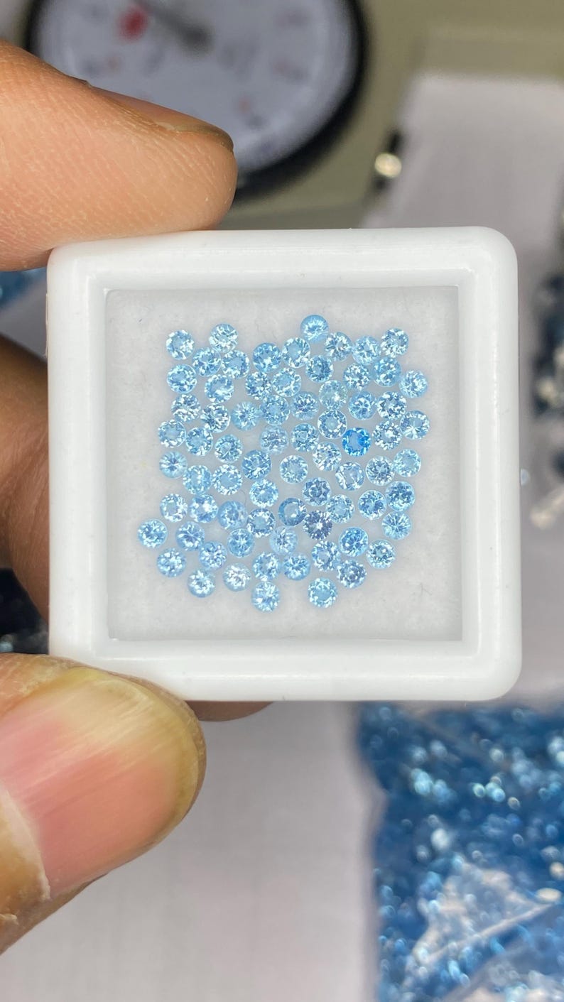 2mm Swiss Topaz Round Brilliant Cut Gemstone - Faceted Loose Stone, Natural Blue Gemstones for Jewelry
