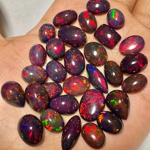 Red Fire opal Cabochon lot, Ethiopian Black opal mix Shape Lot, fire opal Gemstone lot, Loose Opal Stone, Top Quality Genuine Fire opal Cabs