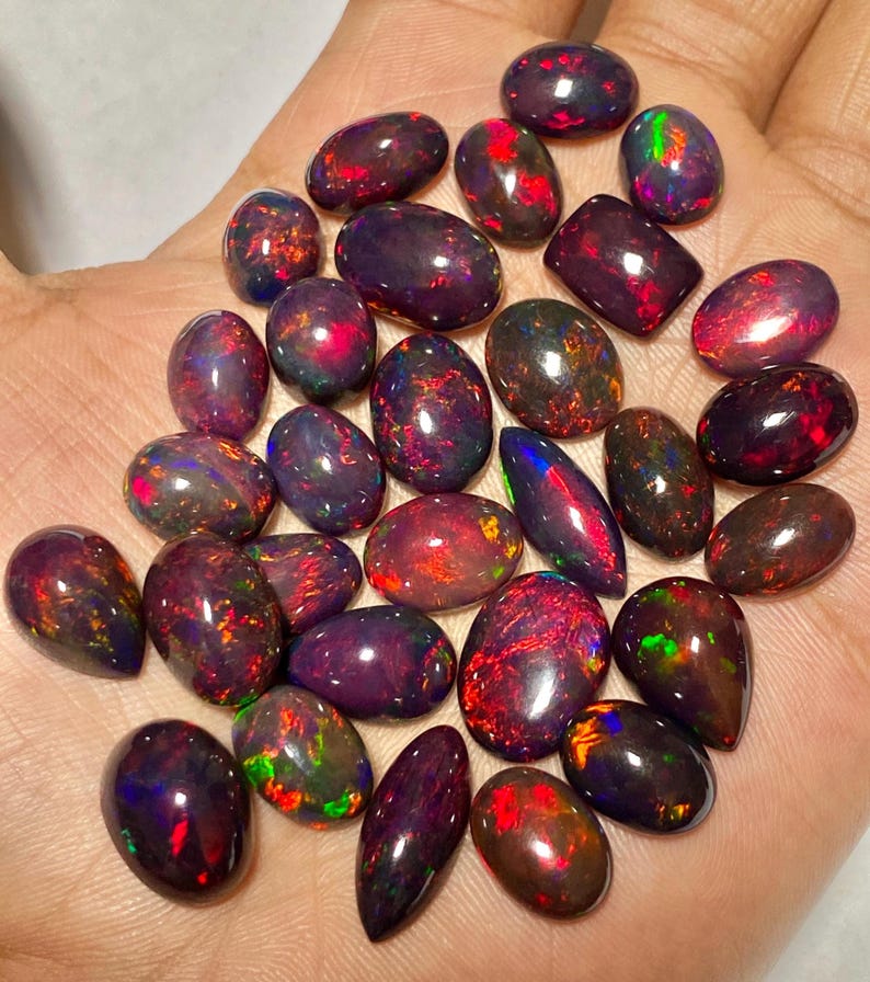 Red Fire opal Cabochon lot, Ethiopian Black opal mix Shape Lot, fire opal Gemstone lot, Loose Opal Stone, Top Quality Genuine Fire opal Cabs