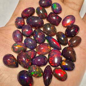 Red Fire opal Cabochon lot, Ethiopian Black opal mix Shape Lot, fire opal Gemstone lot, Loose Opal Stone, Top Quality Genuine Fire opal Cabs