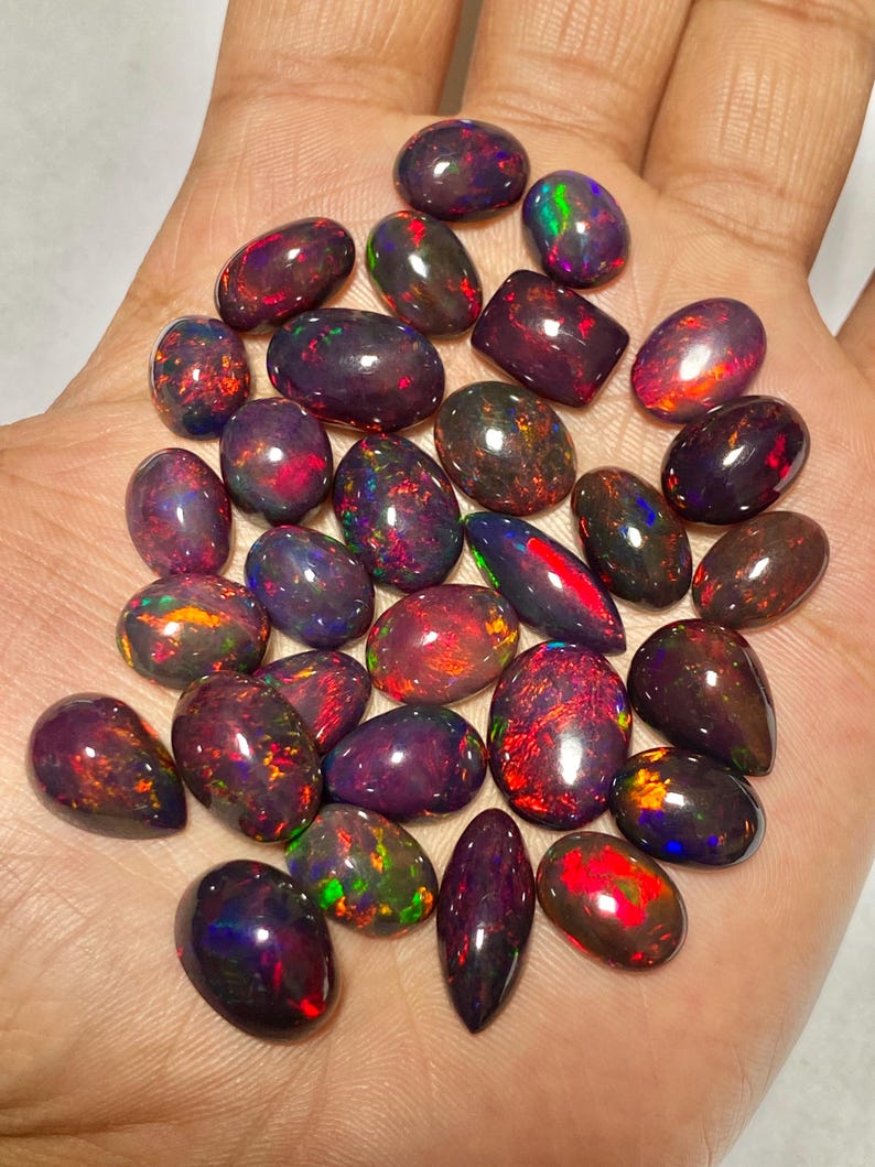 Red Fire opal Cabochon lot, Ethiopian Black opal mix Shape Lot, fire opal Gemstone lot, Loose Opal Stone, Top Quality Genuine Fire opal Cabs