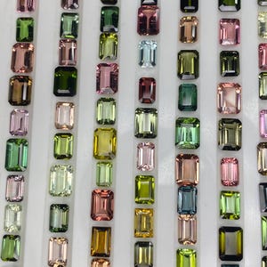 Faceted Octagon Tourmaline Gemstone, Multi Color Loose Stone 3x5mm 6x4mm 7x5mm 6x8mm