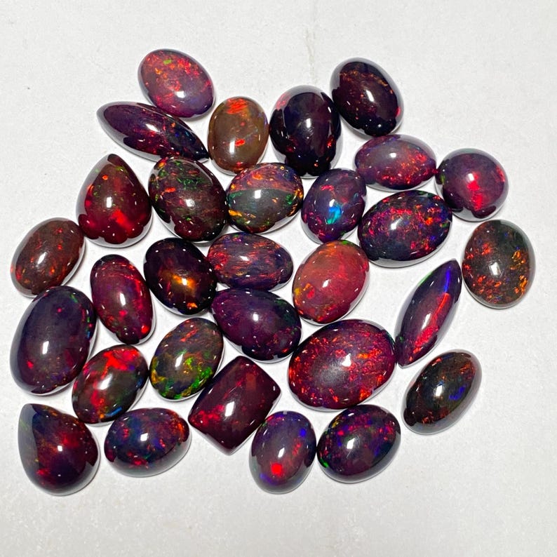 Red Fire opal Cabochon lot, Ethiopian Black opal mix Shape Lot, fire opal Gemstone lot, Loose Opal Stone, Top Quality Genuine Fire opal Cabs