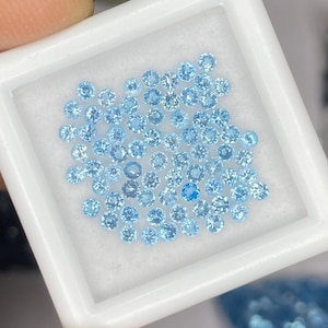 2mm Swiss Topaz Round Brilliant Cut Gemstone - Faceted Loose Stone, Natural Blue Gemstones for Jewelry