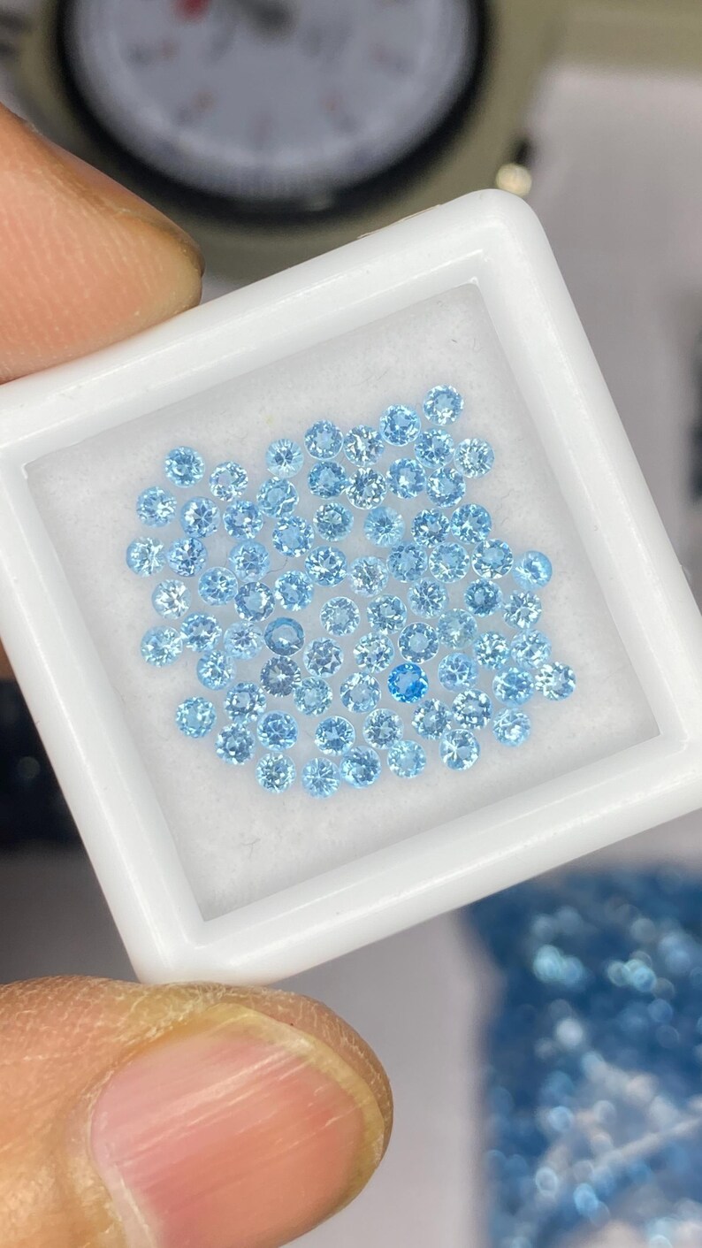 2mm Swiss Topaz Round Brilliant Cut Gemstone - Faceted Loose Stone, Natural Blue Gemstones for Jewelry