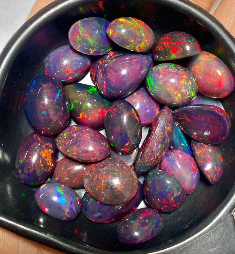 Red Fire opal Cabochon lot, Ethiopian Black opal mix Shape Lot, fire opal Gemstone lot, Loose Opal Stone, Top Quality Genuine Fire opal Cabs