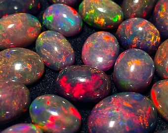 Ethiopian Black Opal Oval Cabochon Lot: Red Fire AAA Gemstone for jewelry Making