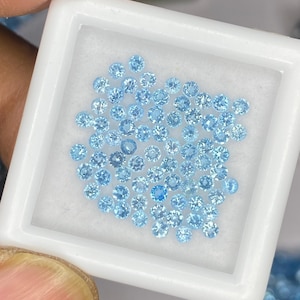 2mm Swiss Topaz Round Brilliant Cut Gemstone - Faceted Loose Stone, Natural Blue Gemstones for Jewelry