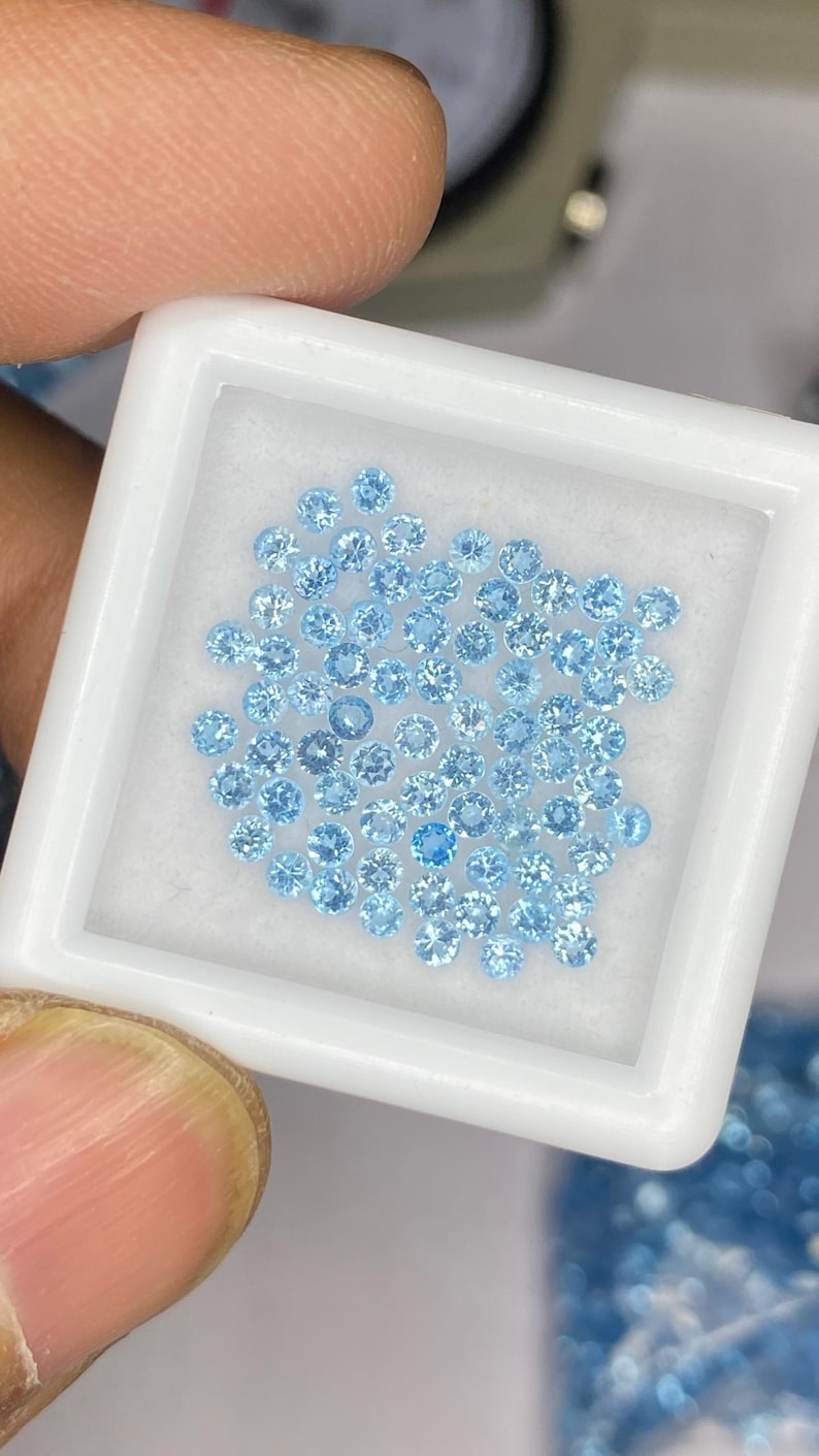 2mm Swiss Topaz Round Brilliant Cut Gemstone - Faceted Loose Stone, Natural Blue Gemstones for Jewelry