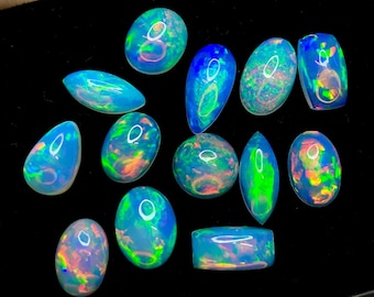 Ethiopian White Opal Cabochon Lot: AAA Grade Multi Flashy Fire Opal, Mix Shape Gemstone
