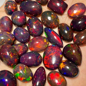 Red Fire opal Cabochon lot, Ethiopian Black opal mix Shape Lot, fire opal Gemstone lot, Loose Opal Stone, Top Quality Genuine Fire opal Cabs
