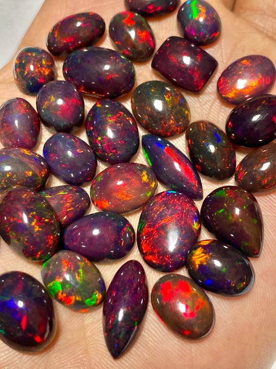 Ethiopian Black Fire Opal Cabochon Lot: AAA+ Quality Mix Shape gemstone bulk supply
