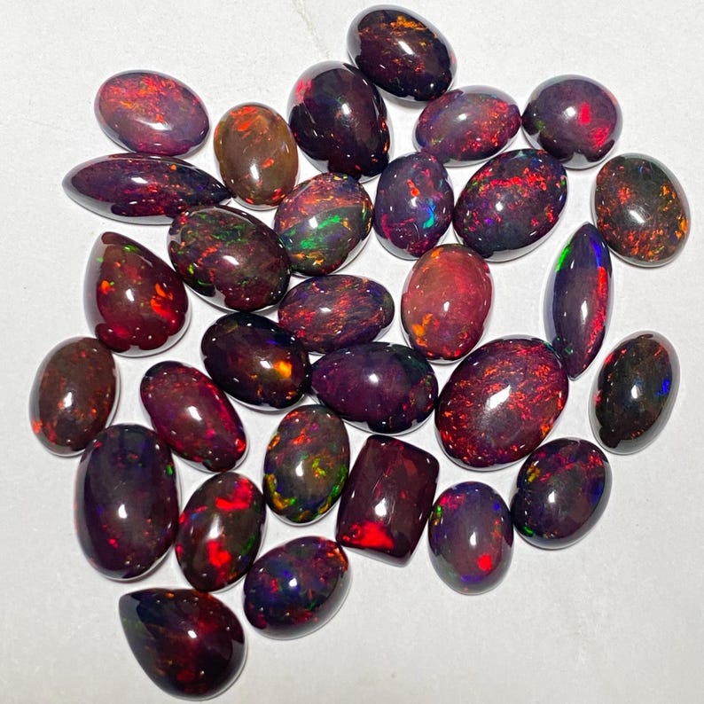 Red Fire opal Cabochon lot, Ethiopian Black opal mix Shape Lot, fire opal Gemstone lot, Loose Opal Stone, Top Quality Genuine Fire opal Cabs