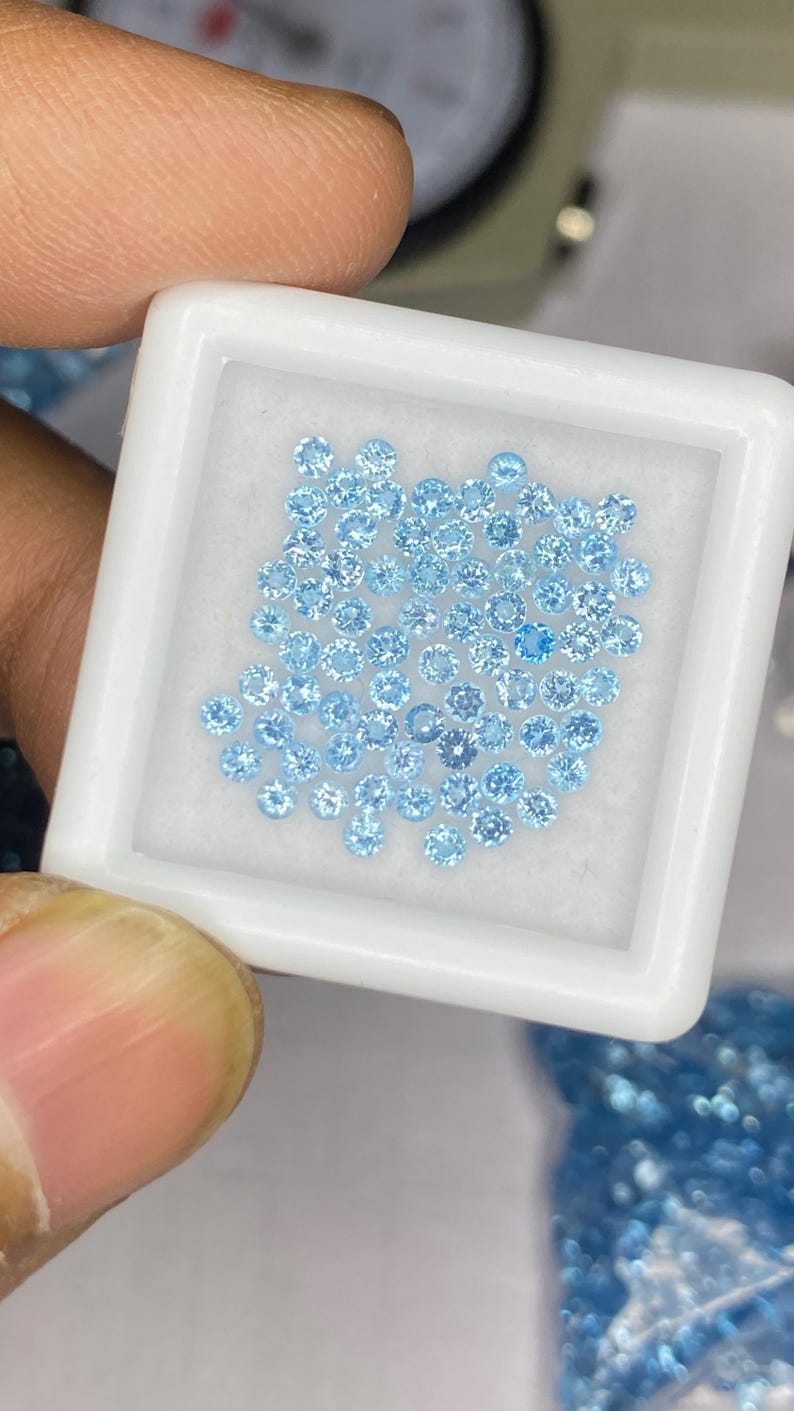 2mm Swiss Topaz Round Brilliant Cut Gemstone - Faceted Loose Stone, Natural Blue Gemstones for Jewelry
