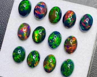 Black Ethiopian Opal Cabochon Lot, Natural Welo Multi Fire Opal, Oval Gemstones 6x4-10x12mm