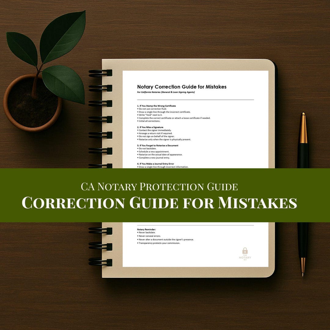 CA Notary Correction Guide – Quick Reference Sheet (PDF Download) - Etsy