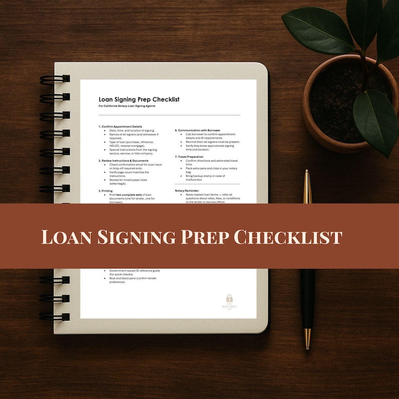 Signing Checklist.pdf Loan Signing Agent Prep Checklist – California Notary Public - Etsy