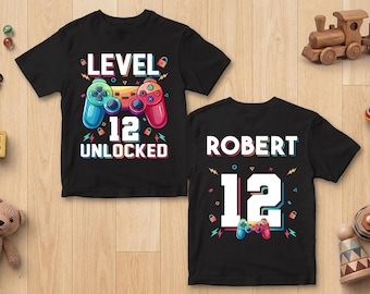 Level 12 Unlocked, 12th Birthday Shirt, Gift for 12 Year Old Gamer, Birthday Party T-Shirt