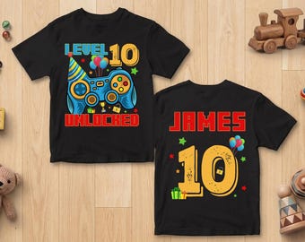 Level 10 Unlocked, 10Th Birthday Shirt, 10Th Birthday Gift, Funny Video Game Gamer T-Shirt, Gift For Boy