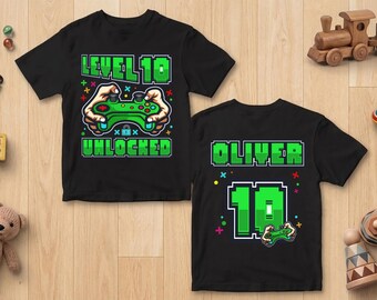 Level 10 Unlocked, 10Th Birthday Shirt, 10Th Birthday Gift, Funny Video Game Gamer T-Shirt For Teenager Boys And Girls