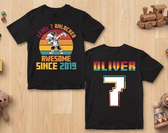 7th Birthday Shirt, Level 7 Unlocked, Awesome since 2019 Tee, Gift for 7 Year Old Gamer, Birthday Party T-Shirt